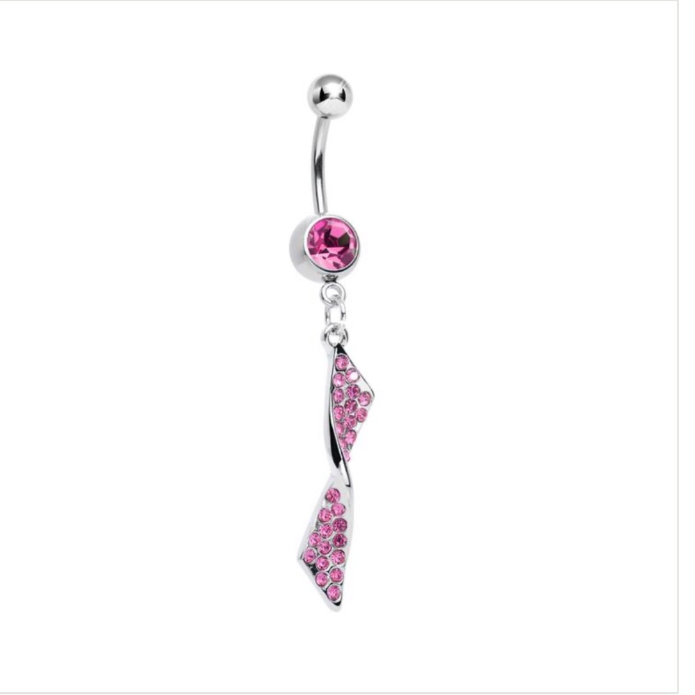 14g Pink Gem Twist Dangle Belly Ring